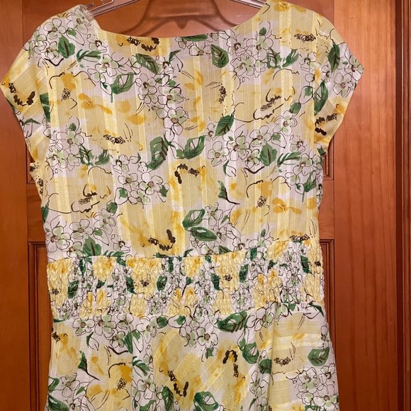 Coldwater Creek Short Sleeve Yellow Floral Embellished Dress 12 - Picture 5 of 8
